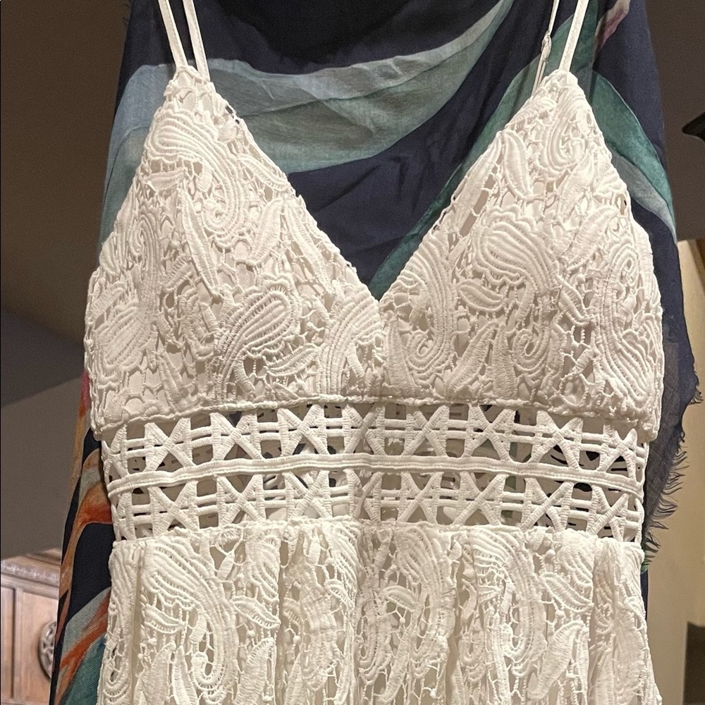 White Lace Mid-Length Cut out Dress